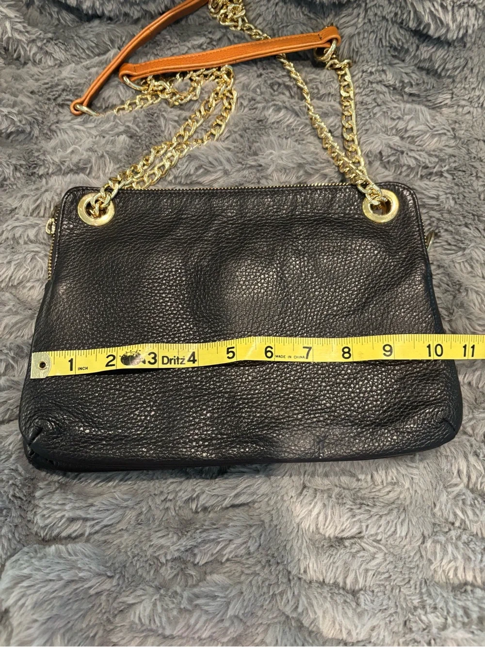 Valentina Black Leather Crossbody Bag with Gold Chain